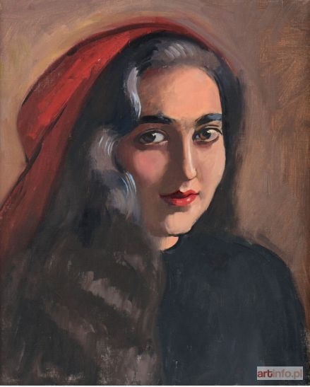 BERLEWI Henryk | Portrait de femme au fichu rouge