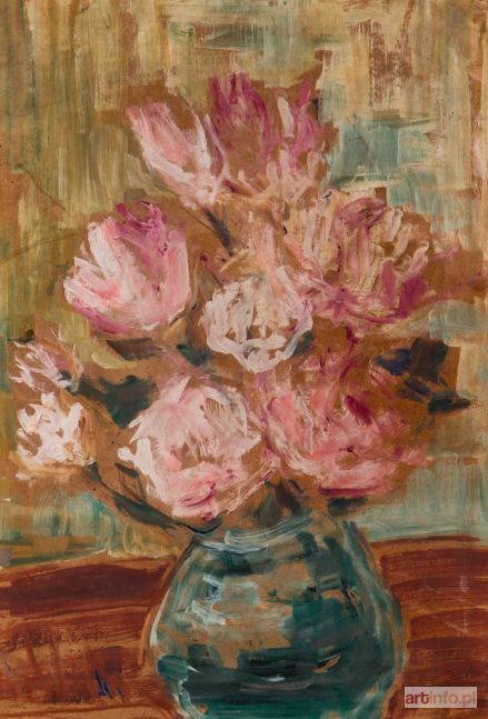 WILIMOWSKA Bronisława | RÓŻOWE PEONIE W ZIELONYM WAZONIE, 1963