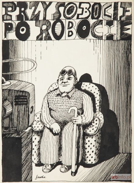 SAWKA Jan | Przy sobocie po robocie, ilustracja okładkowa do czasopisma Szpilki, lata 70. XX w.