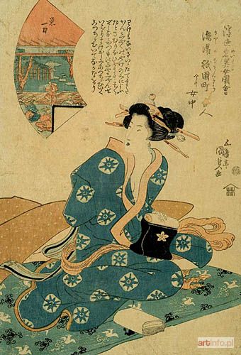 KUNISADA Utagawa (Toyokuni III) | PORTRET KOBIETY W BŁĘKITNYM KIMONIE, 1822