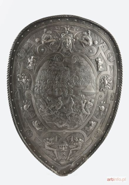 Tarcza dekoracyjna, w duchu manierystycznym, ze sceną bitwy