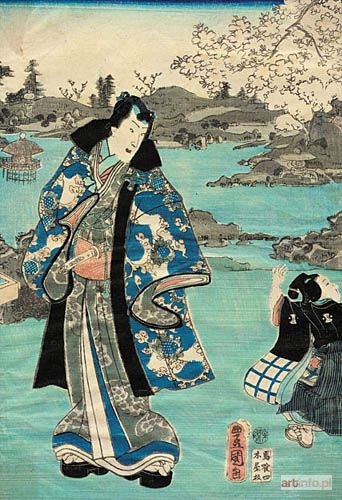 KUNISADA Utagawa (Toyokuni III) | KOBIETA STOJĄCA POD MIŁORZĘBEM