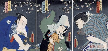 KUNISADA Utagawa (Toyokuni III) | Aktorzy Kabuki (od lewej: Nakamura Shikan IV, Sawamura Tanosuke III, Ichimura Uzaemon XIII), 1862