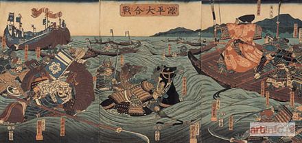 UTAGAWA YOSHI (...) | OBRAZ WIELKIEJ BITWY NA RZECE UJI Japonia, ok. 1850 r.