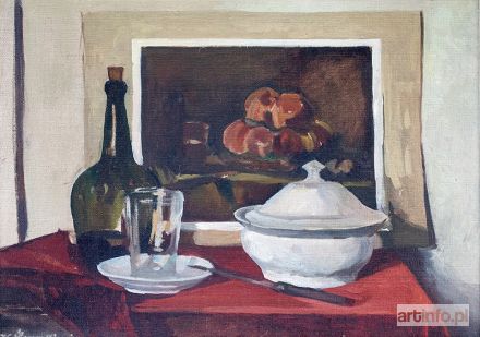 ŚRAMKIEWICZ Kazimierz | Martwa natura z reprodukcją Chardina II, 1952 r.