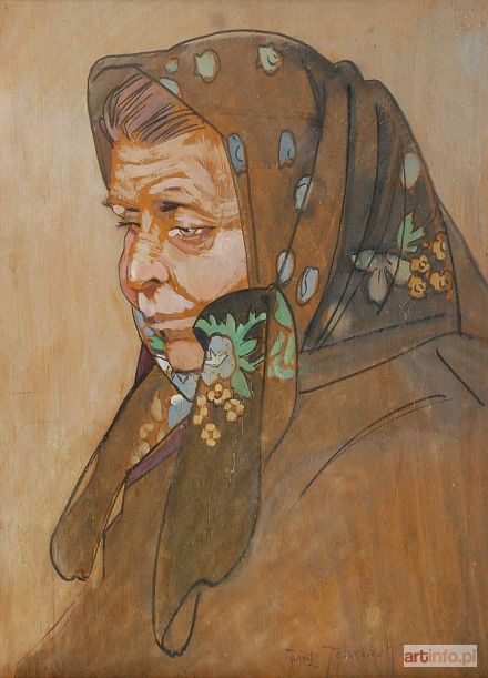 KOTARBIŃSKI Janusz | Głowa starej kobiety w haftowanej chuście, ok. 1931