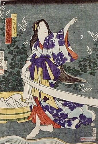 KUNISADA Utagawa (Toyokuni III) | Piorąca kobieta-scena z teatru kabuki