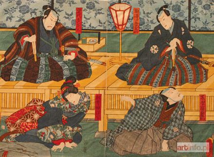 KUNISADA II Utagawa | Trzech mężczyzn i kobieta