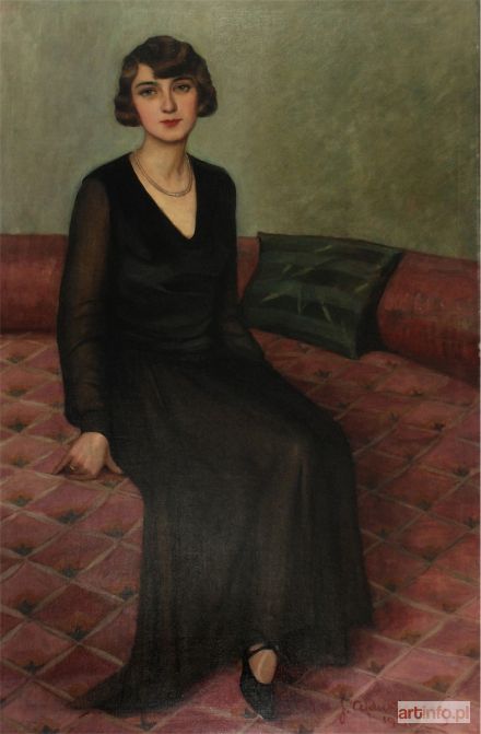 AJDUKIEWICZ Julian | Portret damy w czarnej sukni, 1930