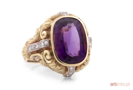 Pierścień z ametystem i brylantami, 1 poł. XX w.