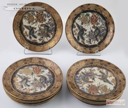 12 TALERZY Z RAJSKIMI PTAKAMI, Chiny, ok. 1980