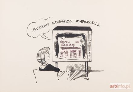 MIKLASZEWSKI Gwidon | Podajemy najświeższe wiadomości!, ilustracja satyryczna, lata 80. XX w.