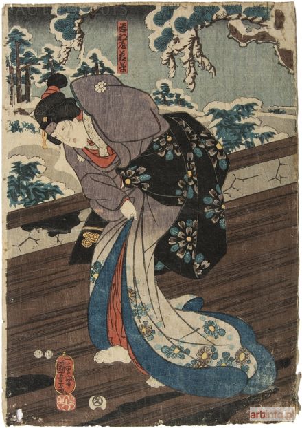 KUNIYOSHI Utagawa | Kobieta na tarasie zimą, ok. 1850