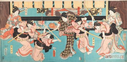 KUNISADA Utagawa | Walka kobiet, scena ze spektaklu teatru kabuki, 1853 r.