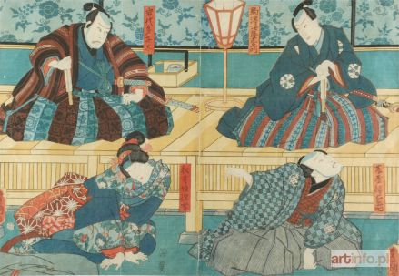 KUNISADA Utagawa | Trzech mężczyzn i kobieta