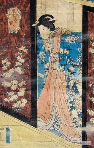 KUNISADA Utagawa (Toyokuni III) | KOBIETA WYCHODZĄCA Z WNĘTRZA DOMU