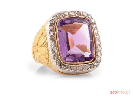 Pierścień z ametystem i diamentami, Rosja, pocz. XX w.