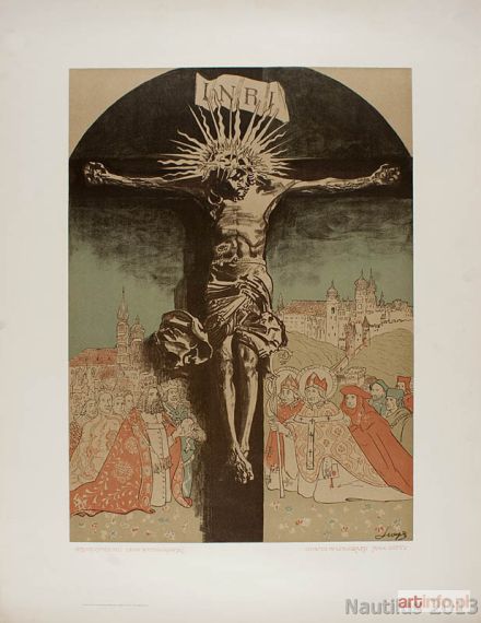 WYCZÓŁKOWSKI Leon | Chrystus na krzyżu w adoracji świętych i królów polskich, 1915