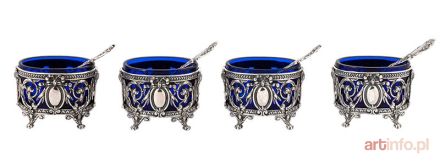 Zestaw 4 solniczek z łyżeczkami, Francja, XX w.