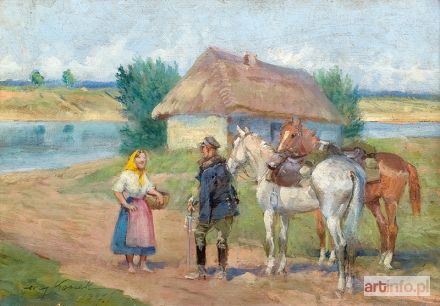 KOSSAK Jerzy | Scena rodzajowa z ułanem, 1947 r.