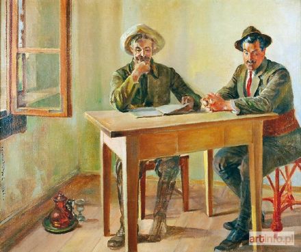 MALCZEWSKI Jacek | Jacek Malczewski z Mieczysławem Gąseckim siedzący przy stole, 1921