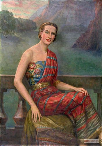 KAWECKI Roman | PORTRET KOBIETY NA TLE PEJZAŻU, 1936 r.