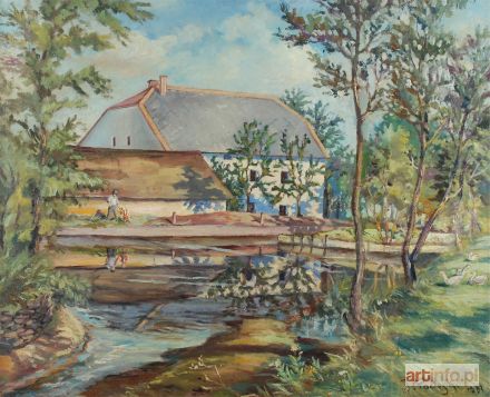 PODOSKI Janusz | Pejzaż z chatą i strumykiem, 1933