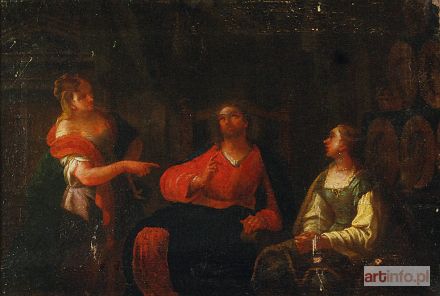 MALARZ flamandzki, XVII/XVIII w. | Chrystus u Marii i Marty