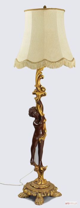 Lampa stojąca w typie weneckim z postacią amorka, z abażurem