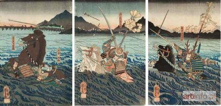 KUNIYOSHI Utagawa | Musha-e, epizod z bitwy nad rzeką Uji