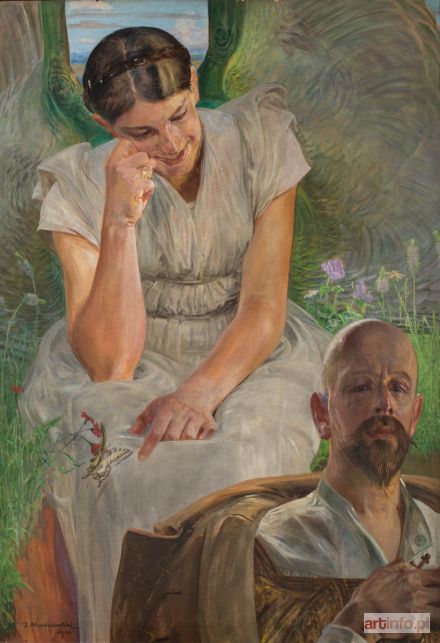 MALCZEWSKI Jacek | Autoportret z aniołem na tle łąki, 1910