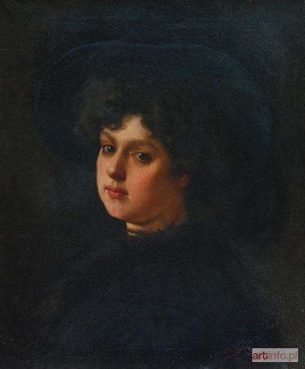 SAWICZEWSKI Stanisław | Portret młodej kobiety w kapeluszu - żony Mieczysława Srokowskiego, 1909