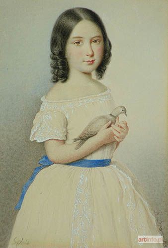 BRANICKA z Potockich Róża | Portret córki Zofii Branickiej (1821-1886) z synogarlicą, lata 30. XIX w.