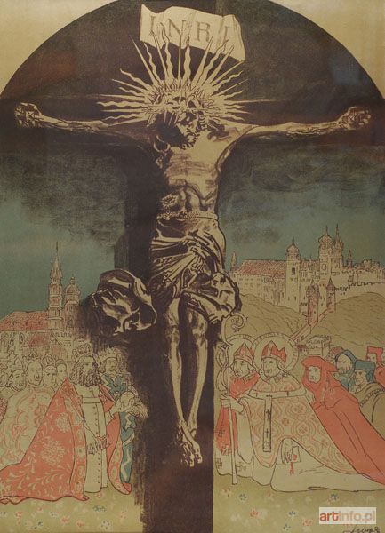 WYCZÓŁKOWSKI Leon | Chrystus na krzyżu w adoracji świętych i królów polskich, 1915