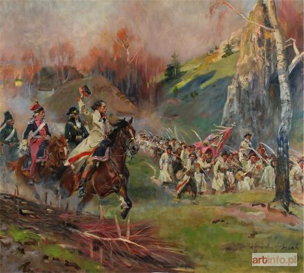 KOSSAK Wojciech | Kościuszko prowadzi kosynierów do ataku - Kościuszko pod Racławicami, 1924